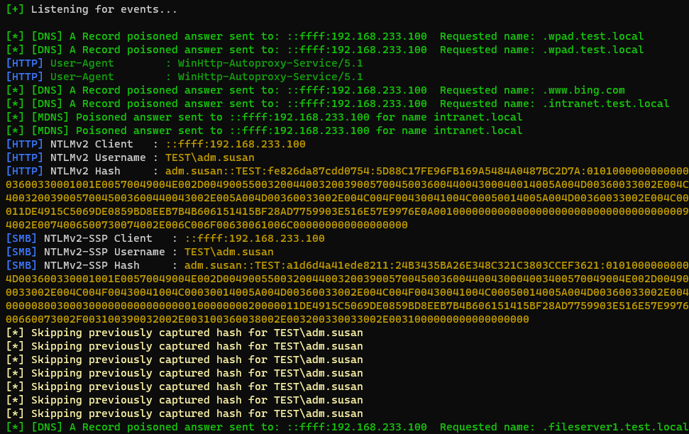 Capturing NetNTLMv2 authentication with Responder